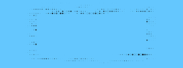 Abstract blue dotted frame border on a light blue background, modern digital design element with pixelated texture and subtle halftone pattern.