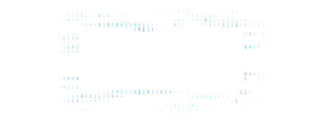 Abstract digital background with flowing binary code numbers forming a futuristic data stream frame on a dark screen
