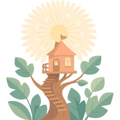 Enchanting Treehouse with Dandelion Bloom