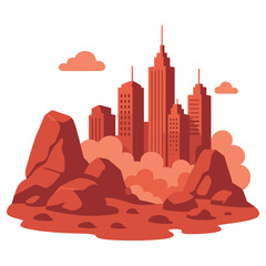 Urban Metropolis Emerging From Rocky Landscape