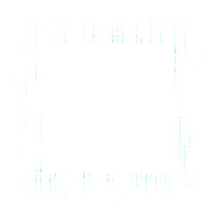 Digital binary code data stream forming a futuristic frame on a transparent background, representing technology and cybersecurity concepts.