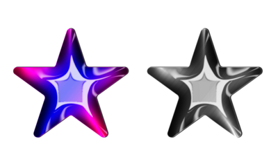 Colorful 3D Gradient and Chrome Star Symbol Isolated PNG Transparent Background