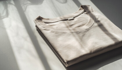 Beige T-Shirt Neatly Folded with Natural Light Accents