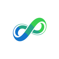 Stylized infinity loop icon with a vibrant green and blue gradient, representing a modern concept of endlessness and continuity, isolated vector graphic