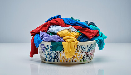Overflowing Laundry Basket Colorful Garments Ready for Washing