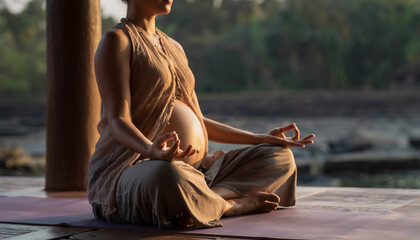 Pregnant Woman Meditating Outdoors Serene Wellness and Prenatal Mindfulness Practices