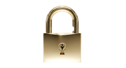 A shiny golden padlock isolated on transparent background