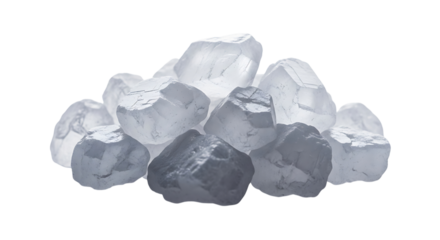 A pile of rough, translucent sugar crystals isolated on transparent background