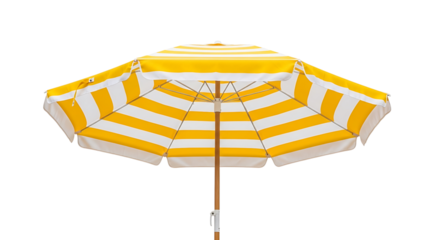 Yellow and white striped beach umbrella isolated on transparent background
