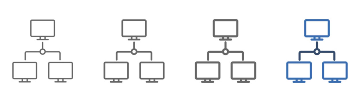 outline icon sheet computer network with three computer design and arrow diagram