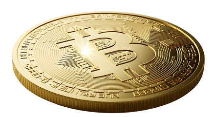 Golden bitcoin coin isolated on transparent background