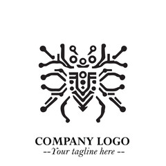 Circuit Robot Logo Symbol in Black on the White Background with Futuristic Tech Design
