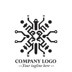 Circuit Robot Logo Symbol in Black on the White Background with Futuristic Tech Design
