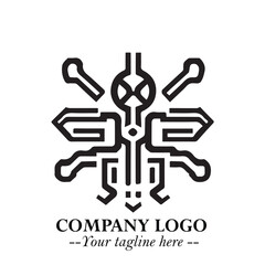 Circuit Robot Logo Symbol in Black on the White Background with Futuristic Tech Design
