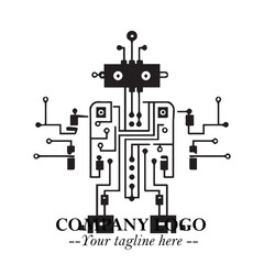 Circuit Robot Logo Symbol in Black on the White Background with Futuristic Tech Design
