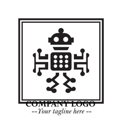 Circuit Robot Logo Symbol in Black on the White Background with Futuristic Tech Design
