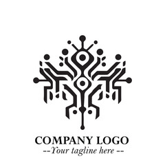 Circuit Robot Logo Symbol in Black on the White Background with Futuristic Tech Design
