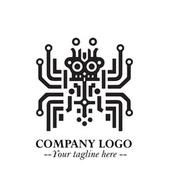 Circuit Robot Logo Symbol in Black on the White Background with Futuristic Tech Design
