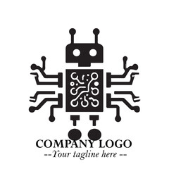 Circuit Robot Logo Symbol in Black on the White Background with Futuristic Tech Design
