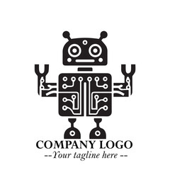 Circuit Robot Logo Symbol in Black on the White Background with Futuristic Tech Design

