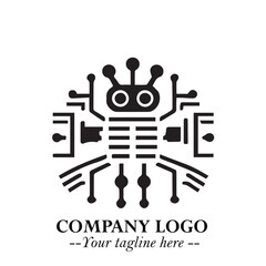 Circuit Robot Logo Symbol in Black on the White Background with Futuristic Tech Design
