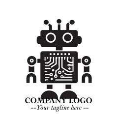 Circuit Robot Logo Symbol in Black on the White Background with Futuristic Tech Design
