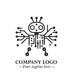 Circuit Robot Logo Symbol in Black on the White Background with Futuristic Tech Design
