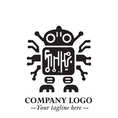 Circuit Robot Logo Symbol in Black on the White Background with Futuristic Tech Design

