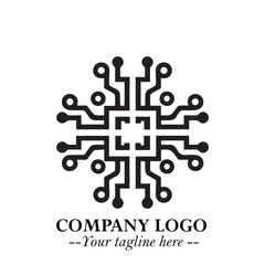 Circuit Robot Logo Symbol in Black on the White Background with Futuristic Tech Design
