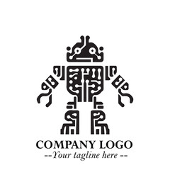 Circuit Robot Logo Symbol in Black on the White Background with Futuristic Tech Design
