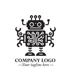 Circuit Robot Logo Symbol in Black on the White Background with Futuristic Tech Design
