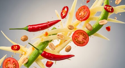Papaya Salad A Burst of Flavors with Chilies, Tomatoes, and Peanuts, Fresh Cuisine