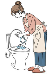 トイレ掃除をする女性01
