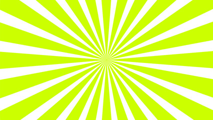 A vibrant lime green and white sunburst pattern with rays radiating from a central point, creating a dynamic background.