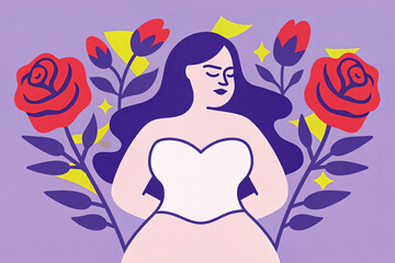 Minimalist Generative AI Illustration: Plus Size Woman, Roses, Inner Peace