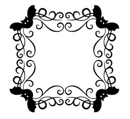 Halloween square frame made with bats and ornate curly lines in decorative style