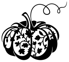 Pumpkin with vine leaves — autumn harvest and festive decor