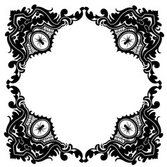 Halloween square frame made of spider webs and ornate gothic corners with spiders