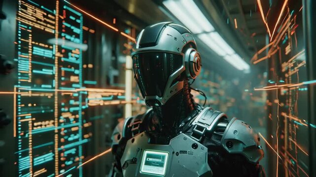 Futuristic Robot AI, Cyberpunk Android, Artificial Intelligence Concept