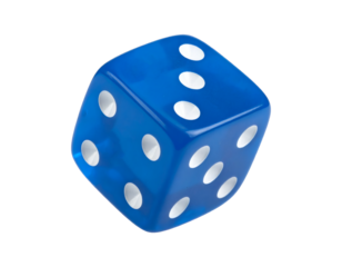 Vibrant blue translucent die showcasing a chance game or risk decision, perfect for luck and fortune concepts