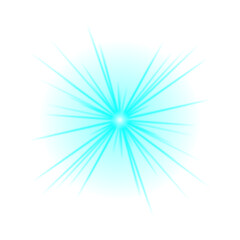 Obraz premium Vibrant Teal Glowing Starburst Light Effect with Sharp Radiating Rays on a Dark Black Background, Abstract Digital Graphic Design Element