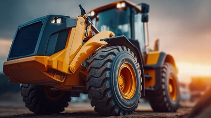 Obraz premium Yellow construction vehicle on a construction site