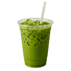 Iced Matcha Green Tea Latte Transparent Background PNG