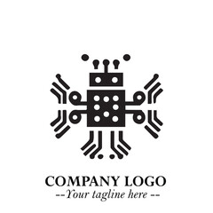 Circuit Robot Logo Symbol in Black on the White Background with Futuristic Tech Design
