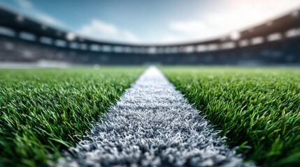 Close-up of a football field with white lines and green grass