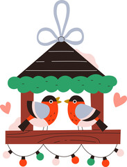 Birds Couple in Christmas Decorative Birdhouse