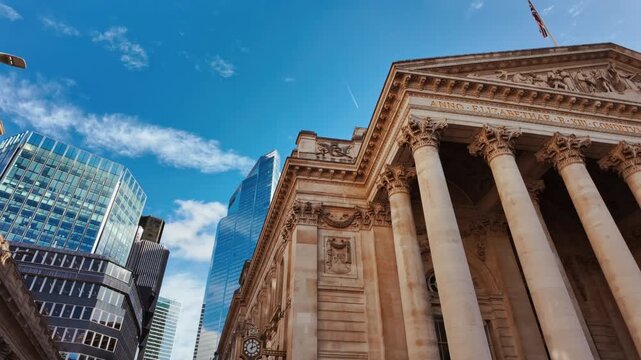 Headquarters of the Bank of England, London, England, UK, detail of columns, pilasters and carved emblems