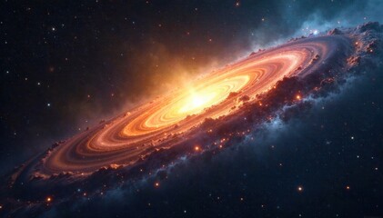 Cosmic Nebula and Starfield with Swirling Energy A stunning, wide angle view of a distant cosmic nebula, with swirling clouds of vibrant gas and dust illuminated by distant stars. The scene is filled