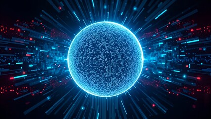 Blue planet globe data matrix of binary code represent the orbit motion of galaxy cosmic space
