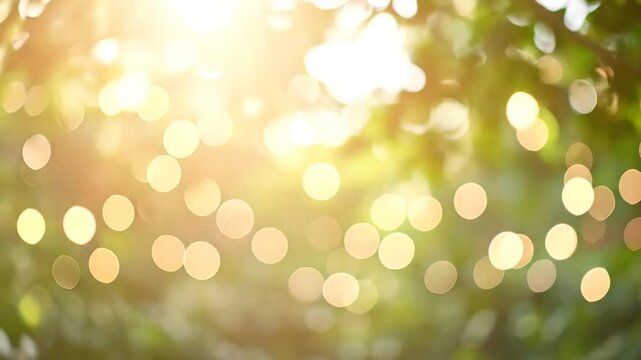 Soft Focus Outdoor Garden Lights Create a Magical Bokeh Effect With Green Foliage And Golden Sunlight